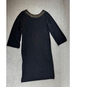 Chicos Travelers Dress Size Large Black Slinky Knit Mixed Stone Embellished New